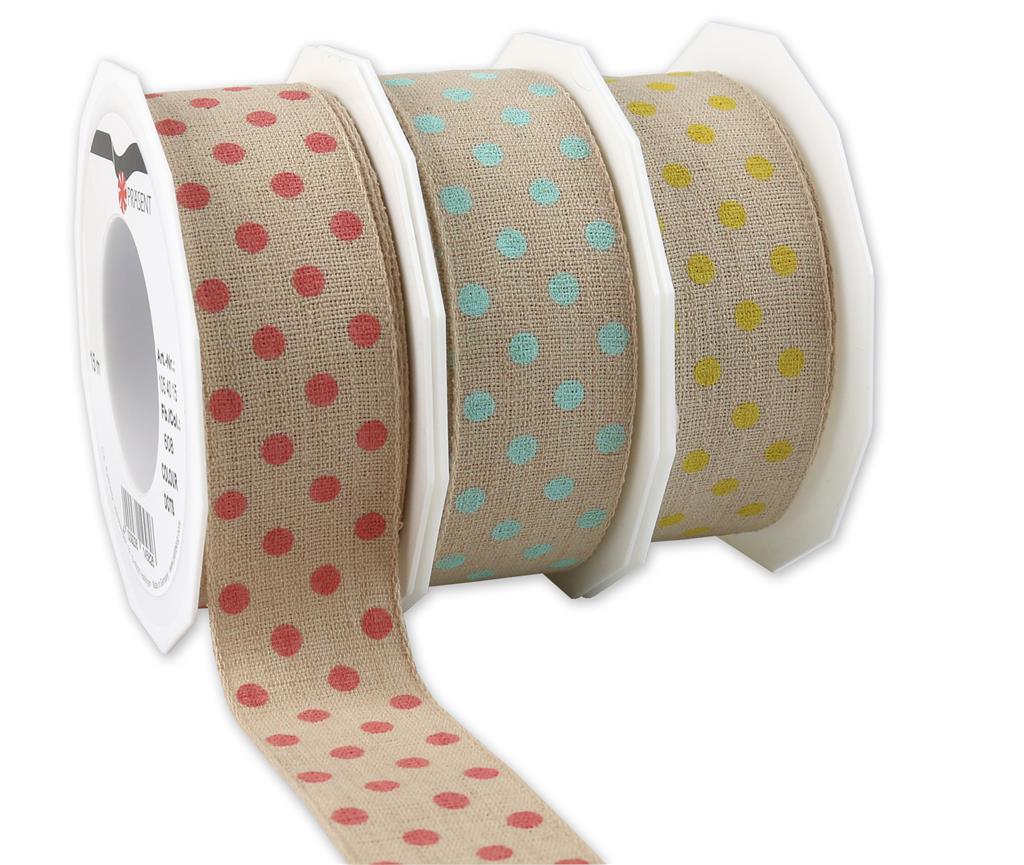 Colour Dots linen ribbon with dots 15-m-Rolle