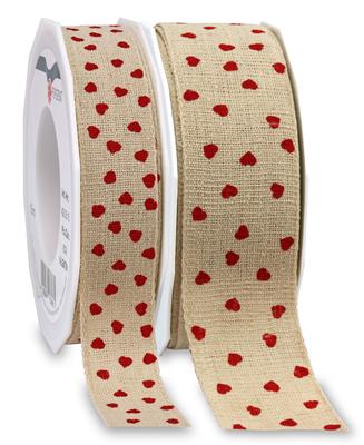 VALENTIN linen ribbon hearts 15-m-roll