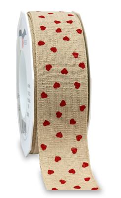 VALENTIN linen ribbon hearts 15-m-roll